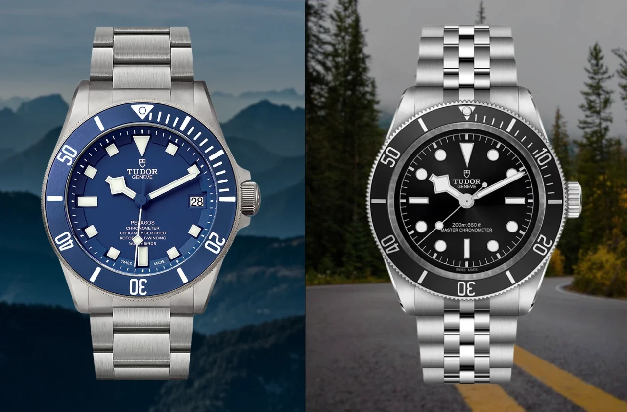 tudor pelagos titanium and tudor black bay stainless steel